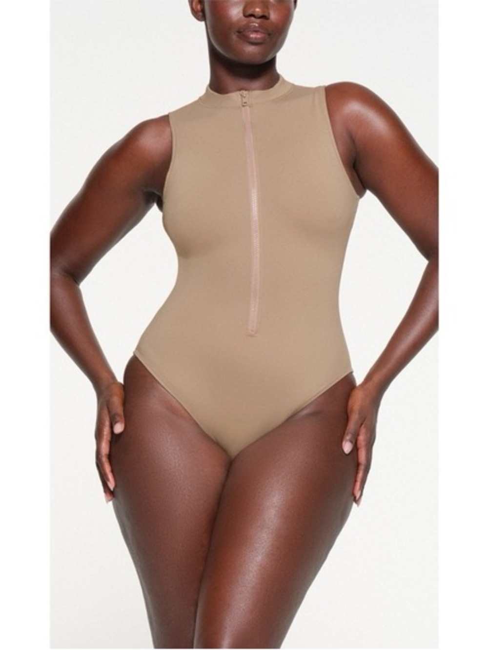 SKIMS Sleeveless Zip-Front Bodysuit (Desert)